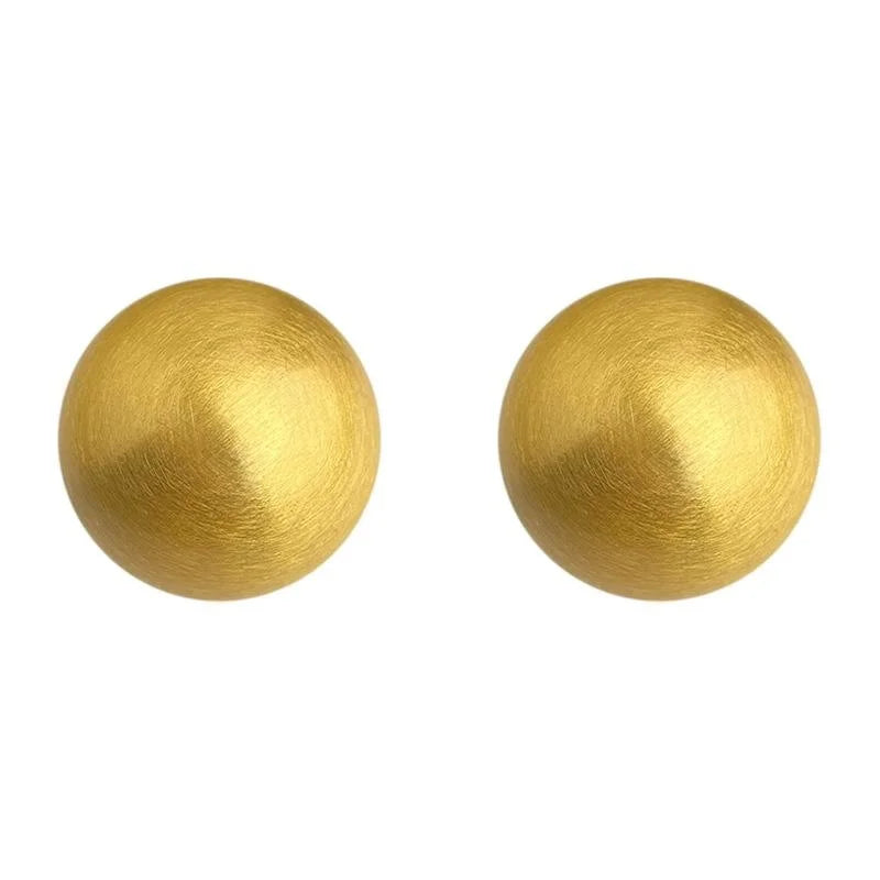 14K Gold Plated Copper Stud Earrings Brushed Matte Round Ball Minimalist Geometric Jewelry
