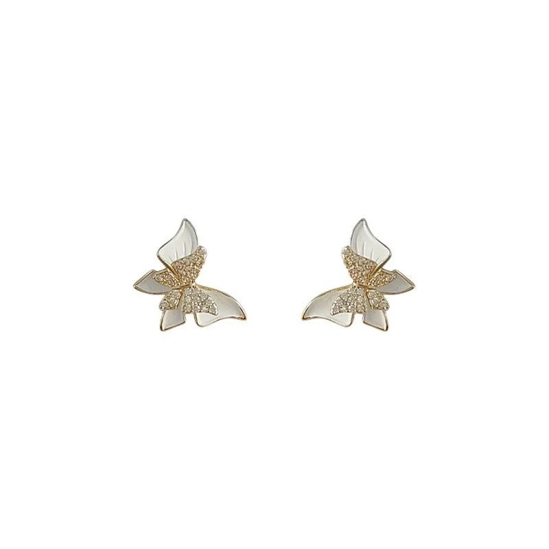 14K Gold Plated Copper Butterfly Stud Earrings With Micro Pave Zircon Forest Fairy Style