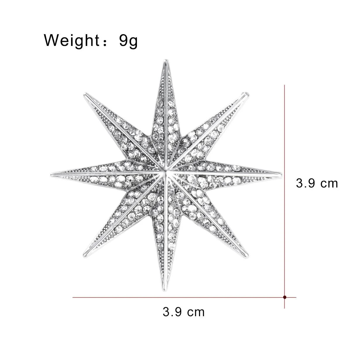 Luxury Rhinestone Eight-Point Starburst Brooch, Silver Tone Alloy Lapel Pin Corsage Suit Accessory Gift