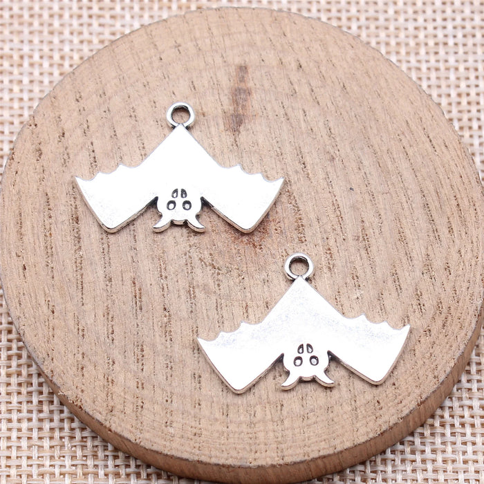 18x28mm 2.2g Antique Silver Tone Zinc Alloy Upside Down Bat Double Sided Charm Pendant for DIY Jewelry Making