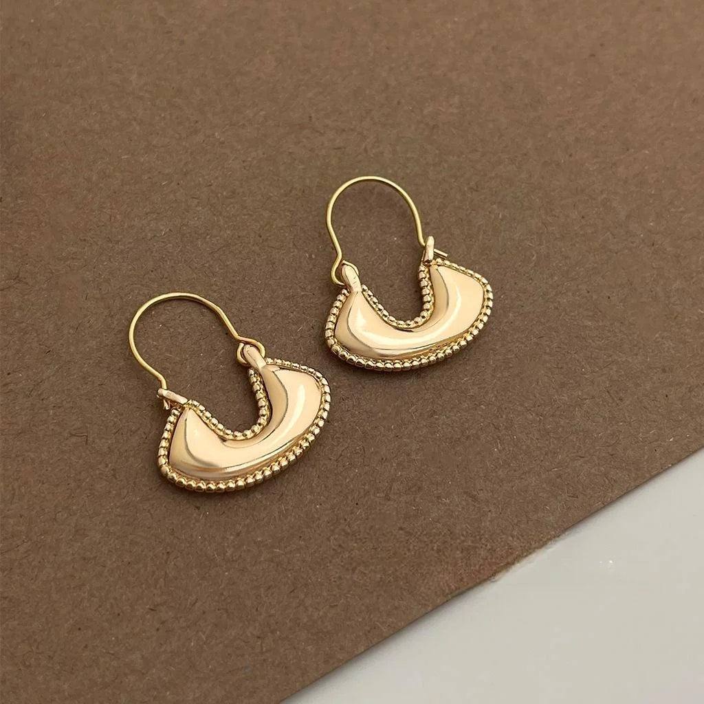 French Vintage Copper Saddle Bag Geometric Drop Earrings Light Luxury Niche Jewelry