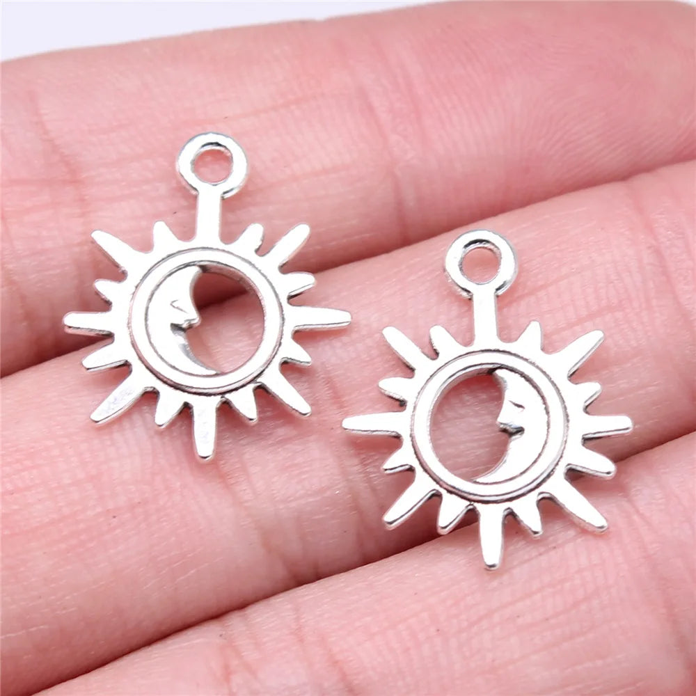 21x17mm 1.09g Antique Silver Zinc Alloy Moon Sun Charm Pendant for DIY Necklace Bracelet Making