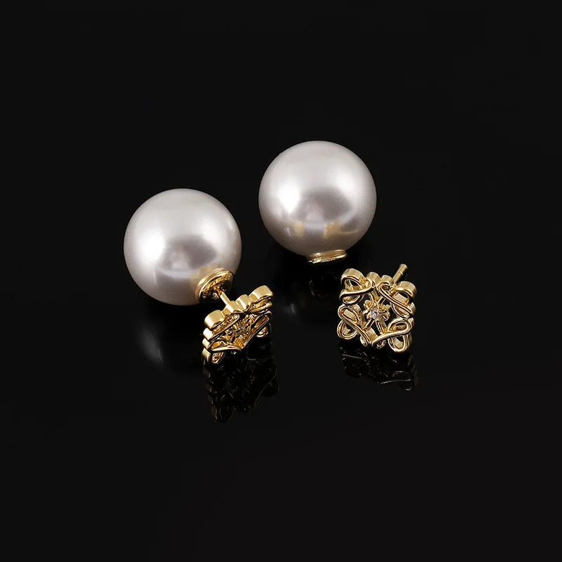 Vintage Big Pearl Square Swirl Alloy Rhinestone Stud & Clip On No Piercing Luxury Women's Earrings