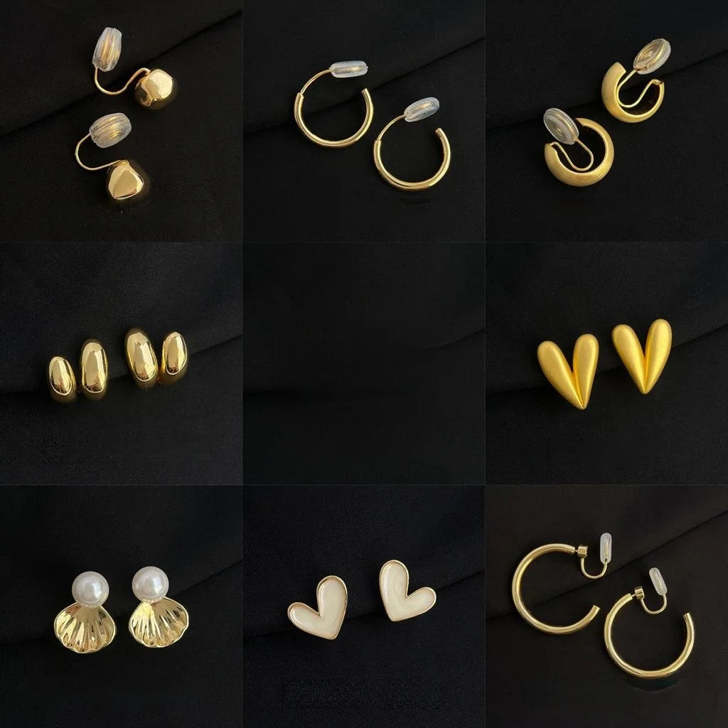 18K Gold Plated Copper Spiral Clip On Drop Earrings, Luxury Non Pierced Fashion Jewelry