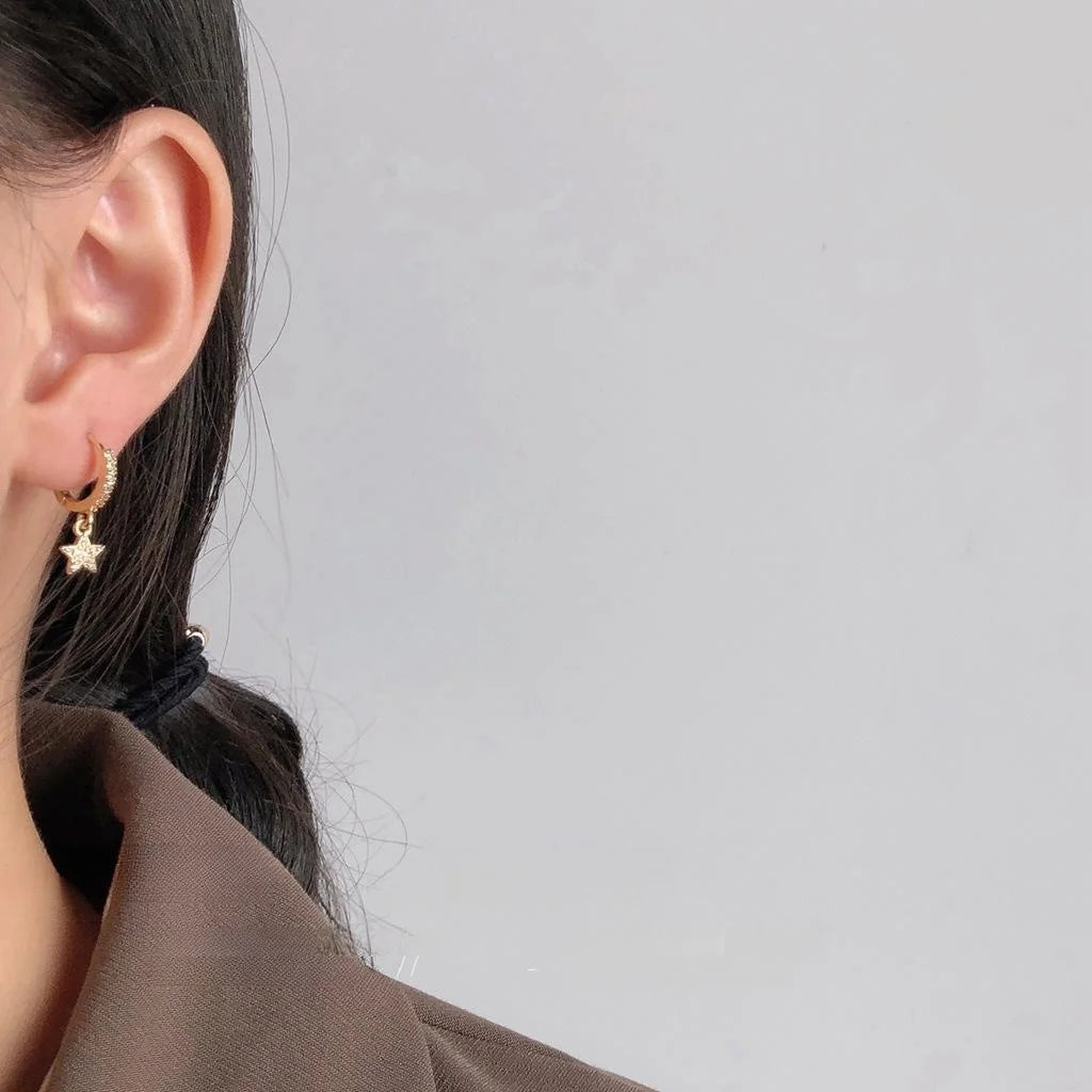 14K Gold Plated Copper Micro Pave Zircon Star Drop Earrings Minimalist Chic Jewelry