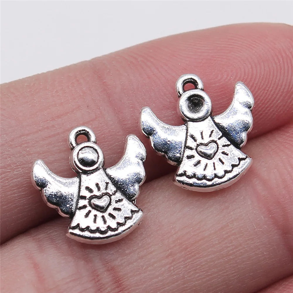 14x14mm 1.3g Antique Silver Zinc Alloy Angel Figure Charm Pendant for DIY Necklace Bracelet Making