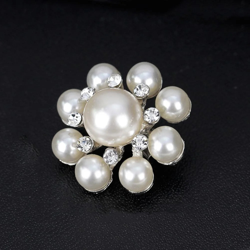 Elegant Round Faux Pearl Rhinestone Flower Brooch, Large Scarf Buckle Corsage Lapel Pin Suit Accessory