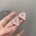 Sweet Korean Style Lotus Pink Enamel Heart Metal Silver Plated Stud Earrings