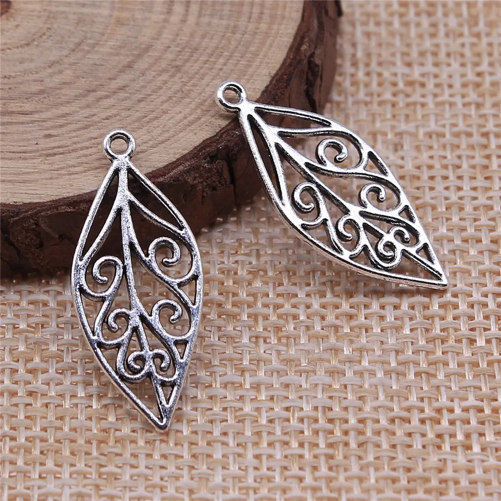 28x12mm 1g Multicolor Zinc Alloy Hollow Leaf Charm Pendant for DIY Necklace Bracelet Making