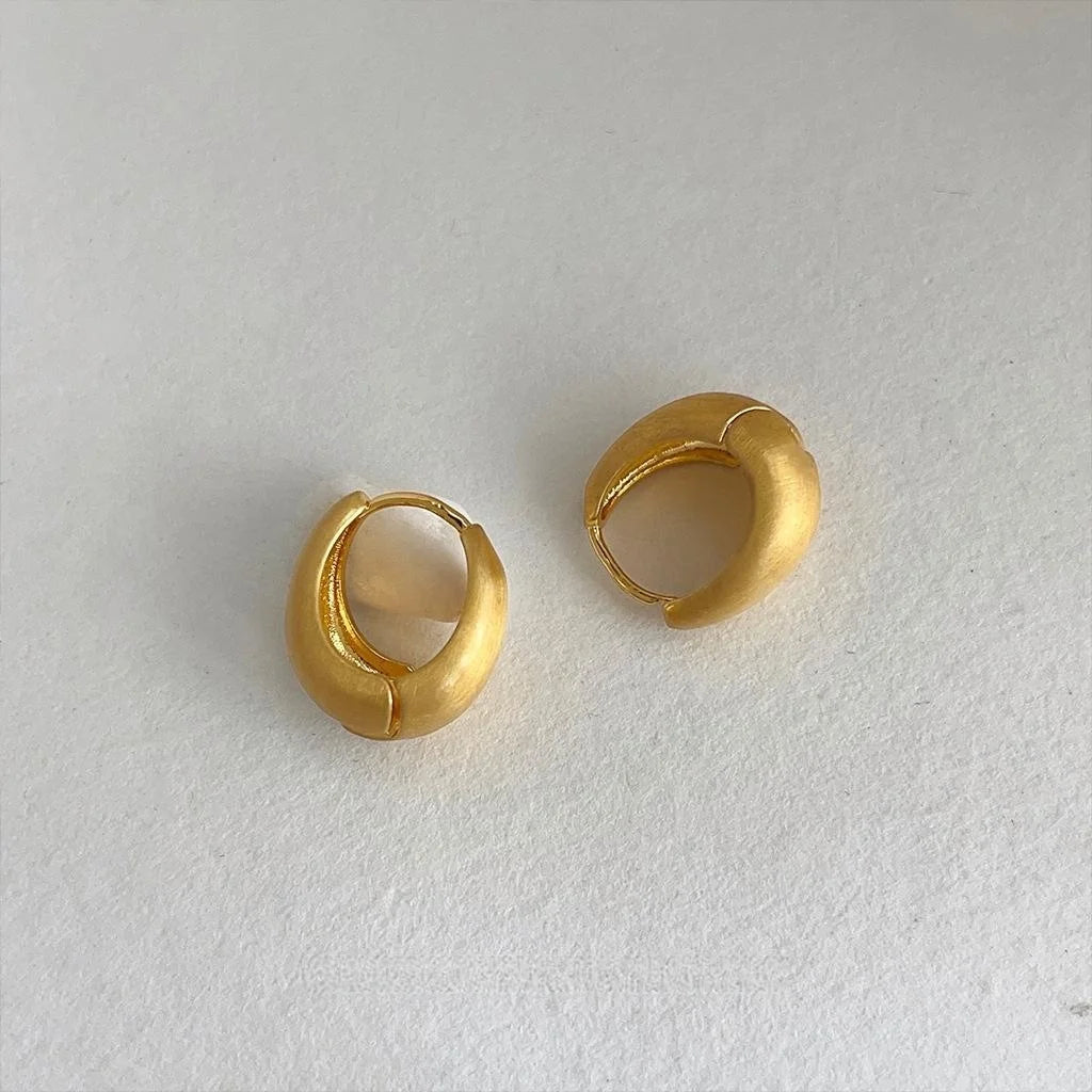 Brushed Matte Copper Oval Stud Earrings French Vintage Minimalist Geometric Jewelry