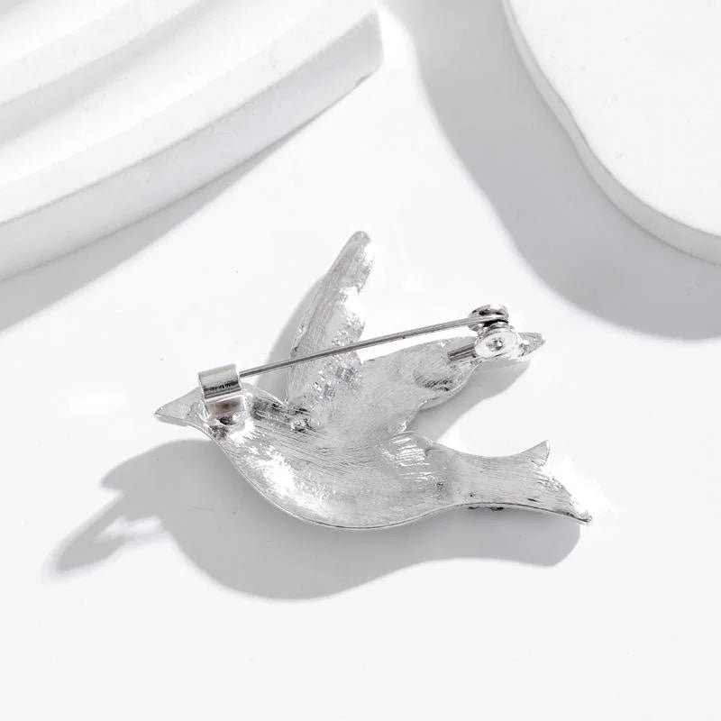 Cute Blue Peace Dove Bird Brooch With Rhinestone Wings, Enamel Alloy Lapel Pin Corsage Gift For Women