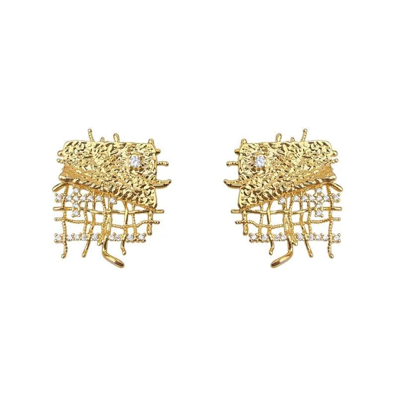 Style Geometric Mesh Line Micro Pave Zircon Copper Drop Earrings