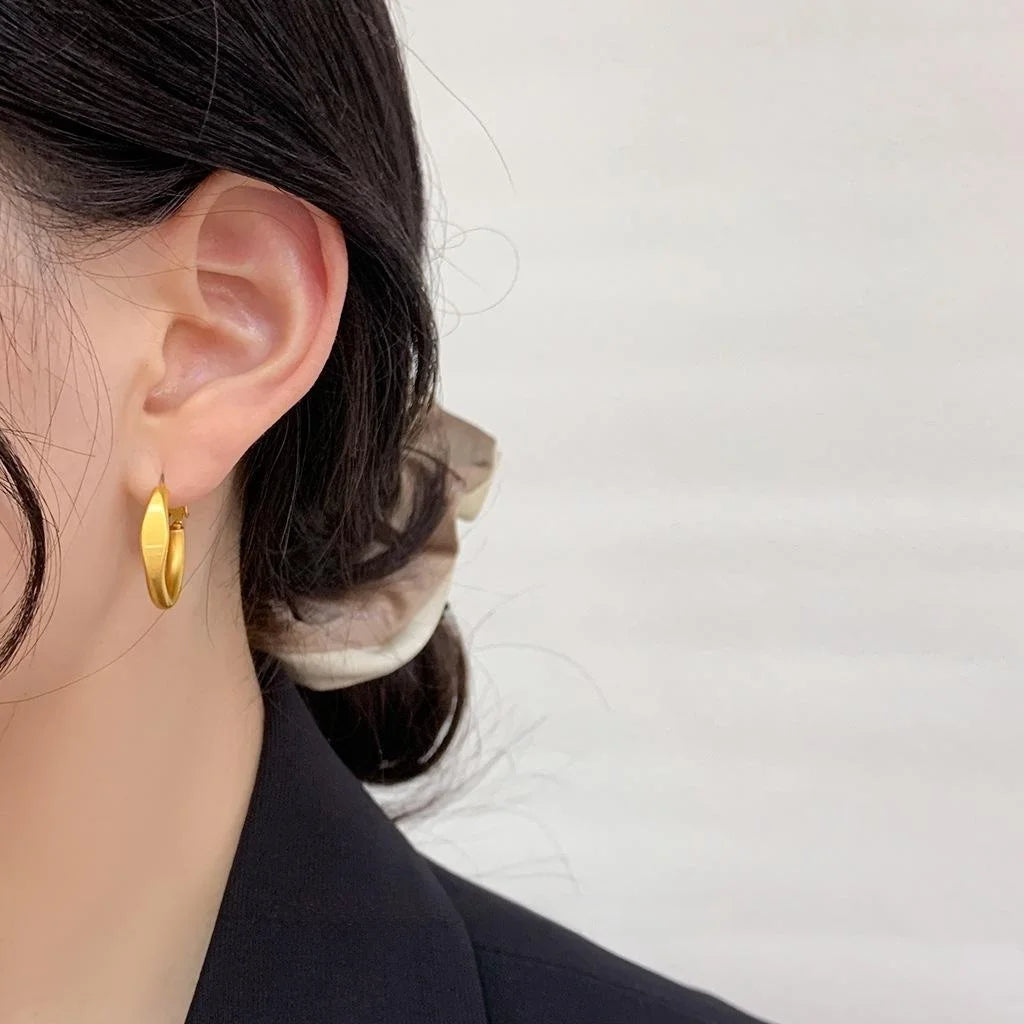 Premium Minimalist Copper Hoop Earrings Glossy Matte Geometric Korean French Style For Women