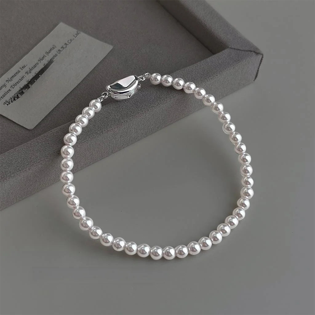 Rose Pink Glass Pearl Bracelet With Geometric Ingot Clasp Elegant Sweet Jewelry