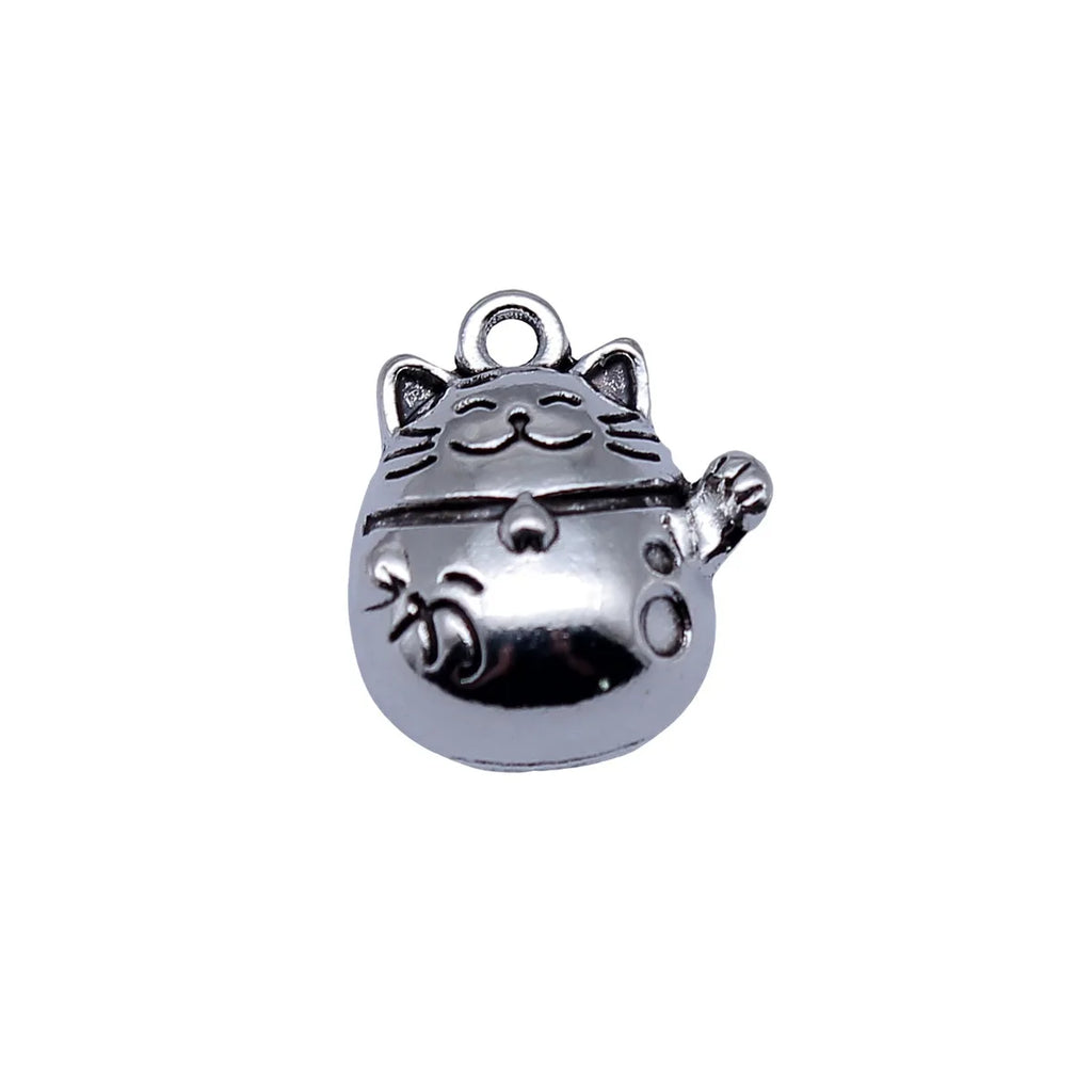 17.5x14.7mm 1.85g Antique Silver Zinc Alloy Lucky Cat Charm Pendant for DIY Necklace Bracelet Jewelry
