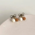 Maillard Brown Bow Cherry Drop Earrings Copper Sweet Autumn Winter Jewelry