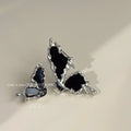 Sweet Cool Asymmetric Black Butterfly Zircon Stud Earrings With Silver Plated Posts