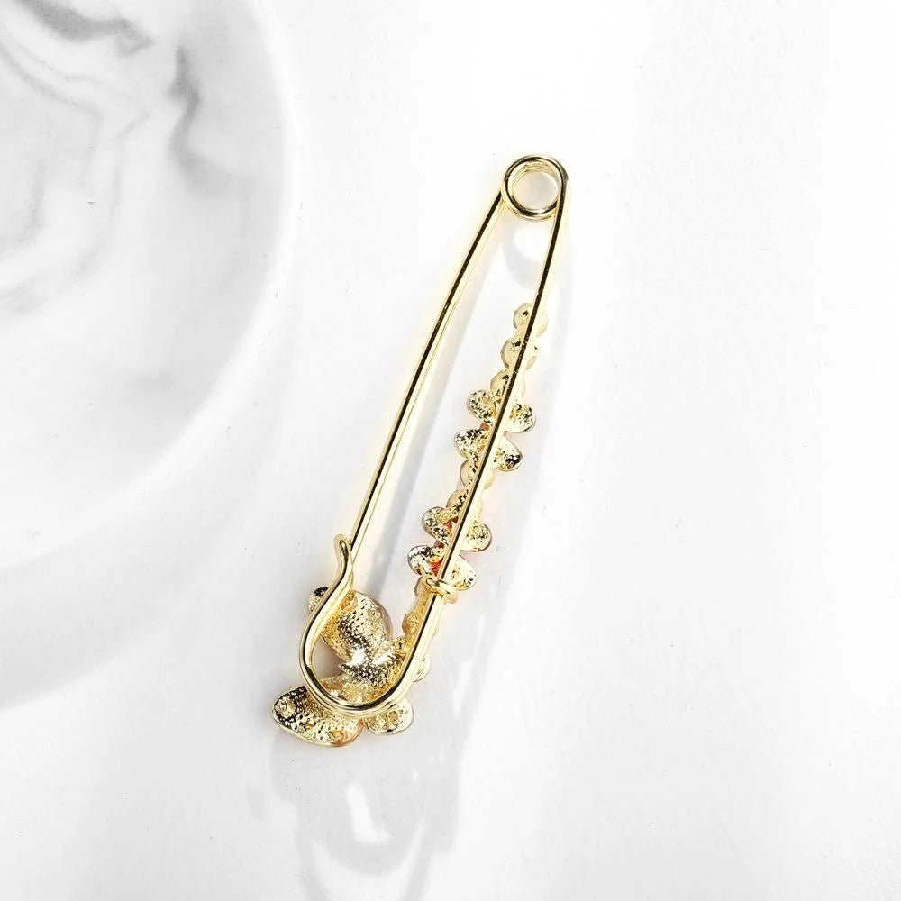 Elegant Alloy Safety Pin Brooch With Enamel Butterfly Flowers And Rhinestones, Shawl Scarf Lapel Pin Gift