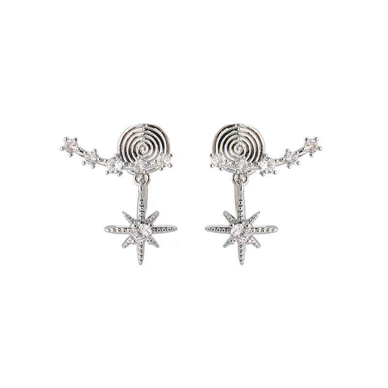 Elegant Star Spiral Ear Cuff Alloy Rhinestone Stud & Clip On No Piercing Ear Climber Earrings