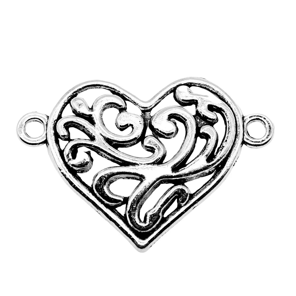 27x19mm 1.5g Zinc Alloy Heart Connector Charm for DIY Bracelet Necklace Jewelry Making