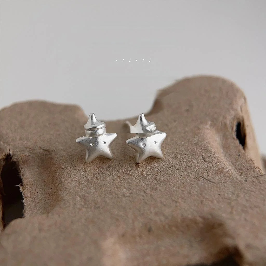 Mini Matte Silver Star Stud Earrings Copper Cute Five Point Star Daily Commuter Jewelry