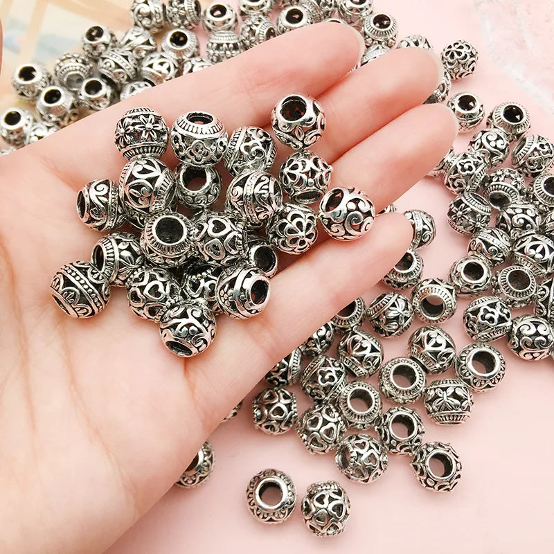 Vintage Zinc Alloy Hollow Round Large Hole Spacer Beads 9mm for DIY Bracelet Necklace