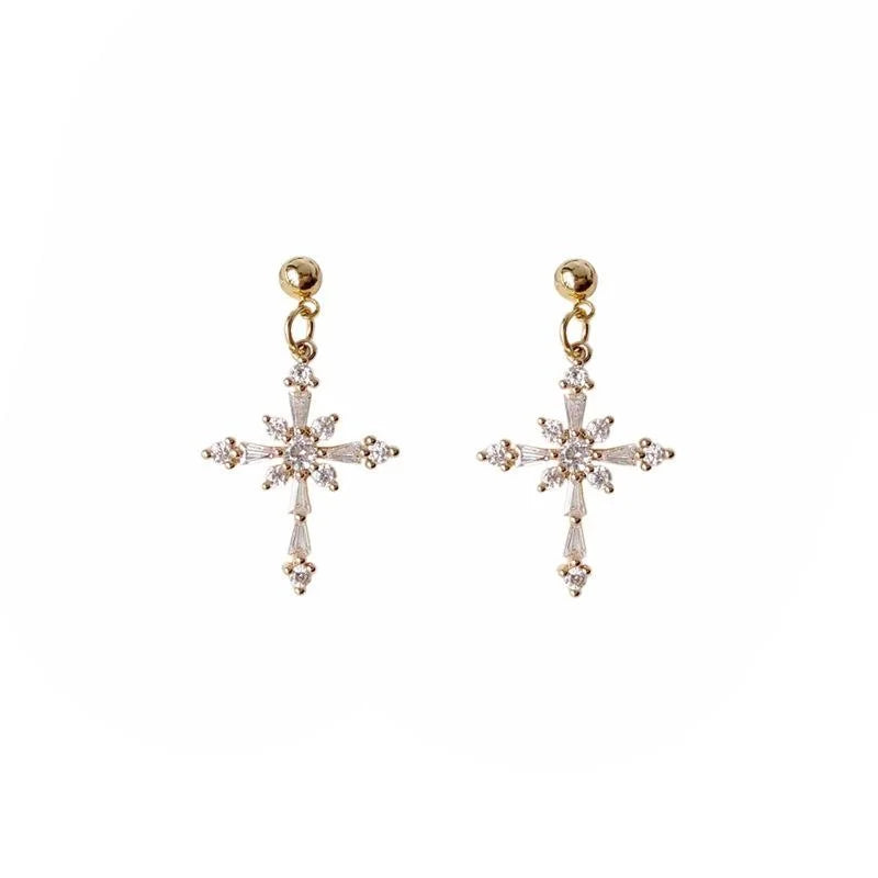 14K Plated Copper Cross Drop Earrings Sweet Cool Geometric Ear Jewelry