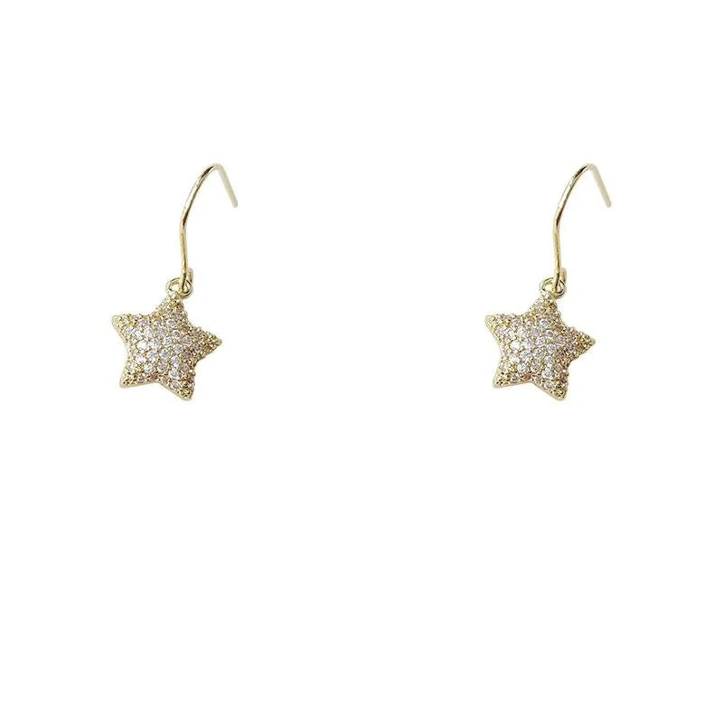 14K Gold Plated Copper Mini Star Drop Earrings Micro Pave Zircon Korean Minimalist Jewelry