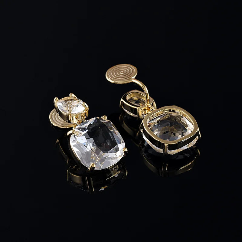 Elegant Square Clear Crystal Zircon Dangle Stud & Clip On No Piercing Luxury Alloy Drop Earrings