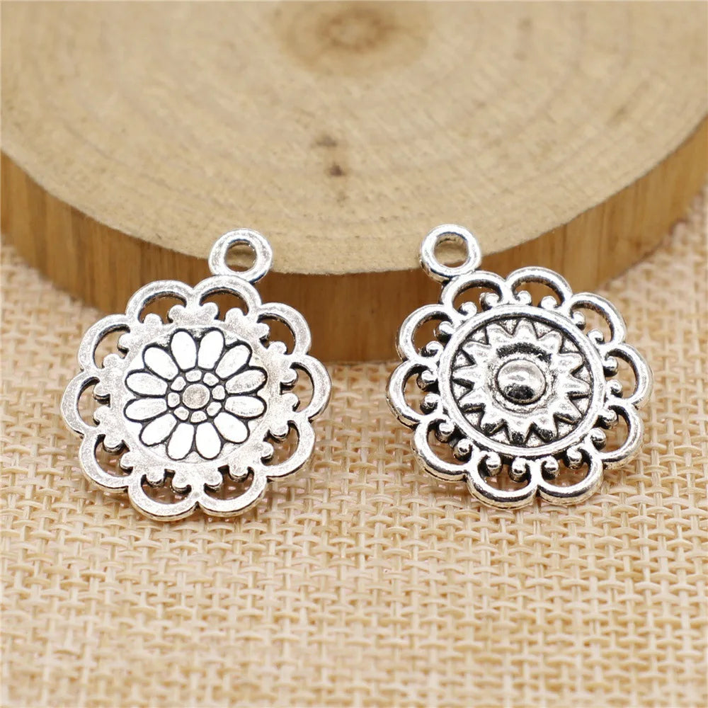 25x21mm 2.6g Multicolor Zinc Alloy Flower Filigree Charm Pendant for DIY Earrings Necklace Making