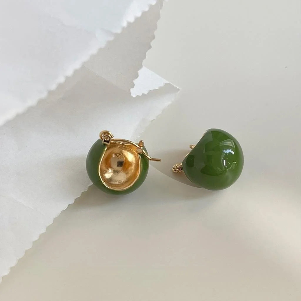 14K Gold Plated Copper Round Enamel Bean Drop Earrings Handmade Luxury Geometric Jewelry