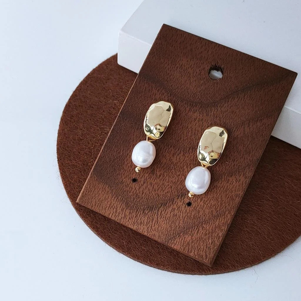 14K Gold Plated Natural Freshwater Pearl Geometric Korean Drop Earrings For Women