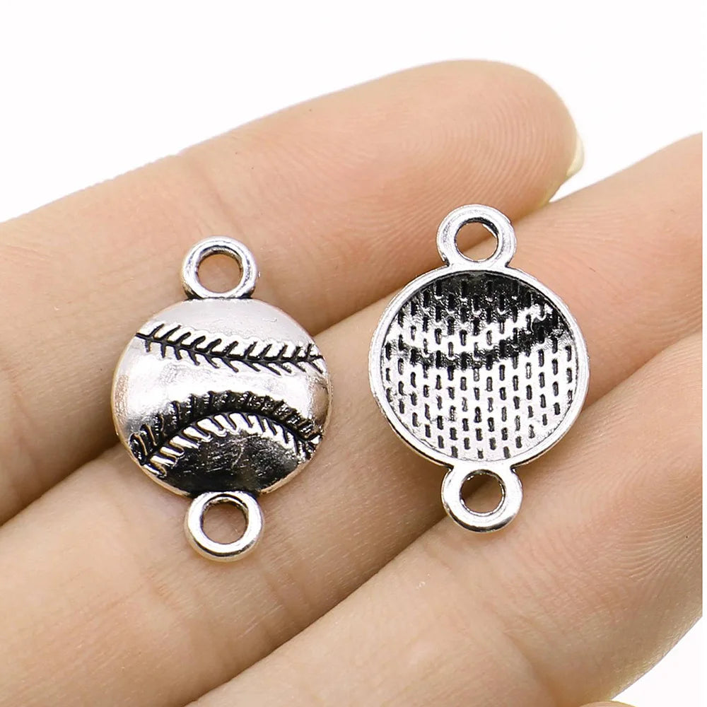 14x22mm 0.9g Antique Silver Zinc Alloy Baseball Connector Charm for DIY Bracelet Necklace Making