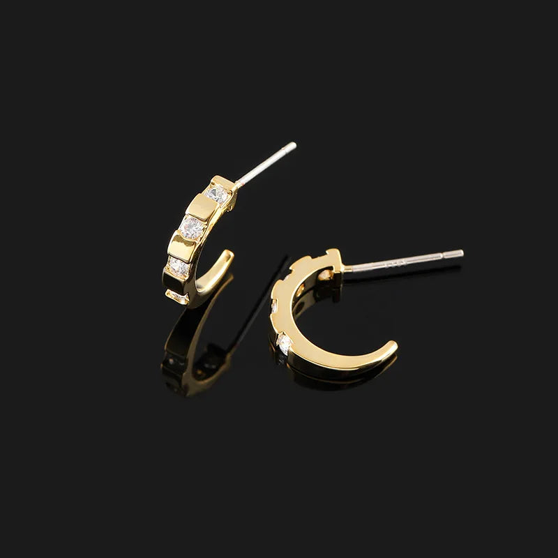 Vintage Gold Alloy Zircon Hoop Huggie Stud & Clip On No Piercing Silicone Ear Clip Earrings
