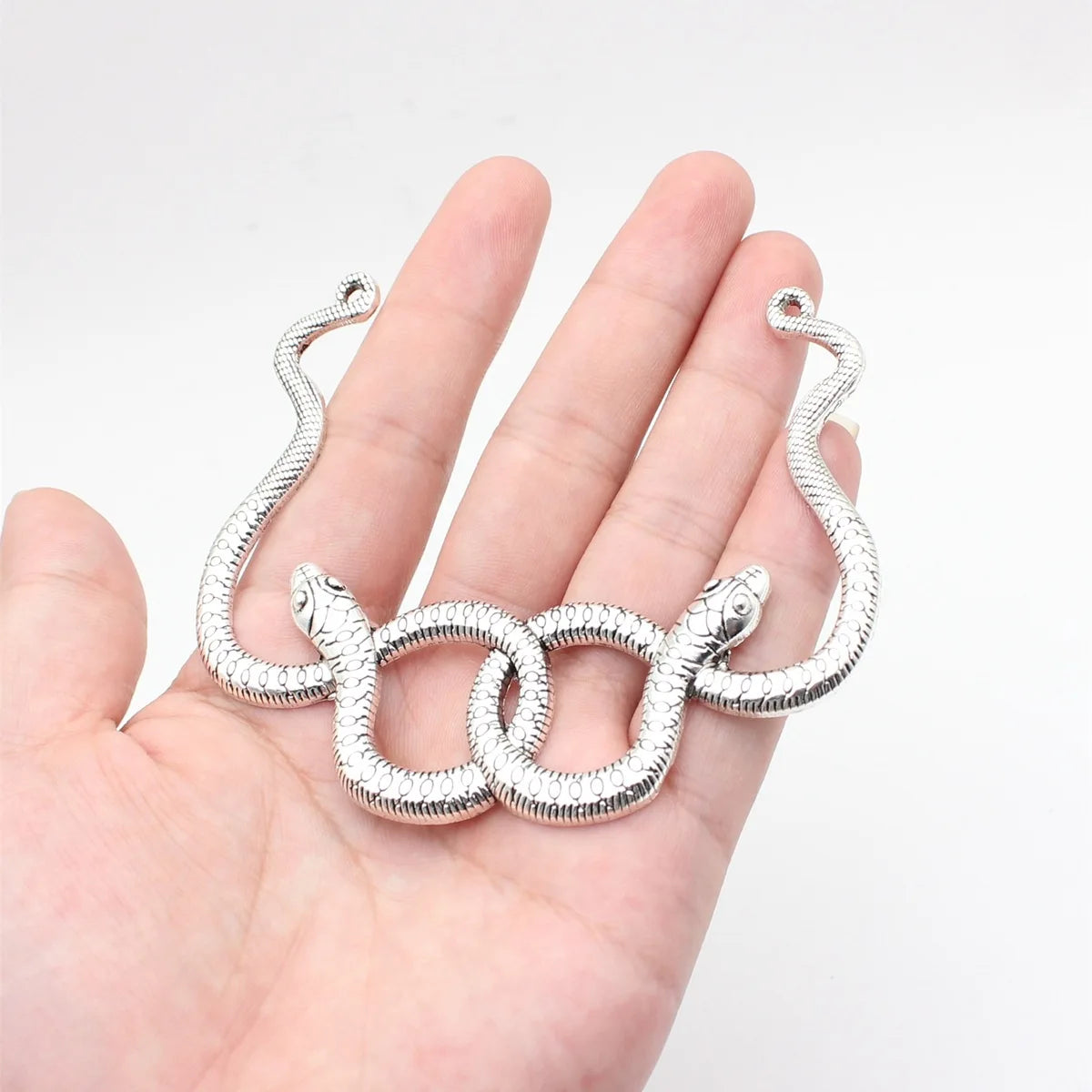 87x76mm 15.9g Antique Silver Zinc Alloy Double Snake Charm Pendant for DIY Jewelry and Craft Decor
