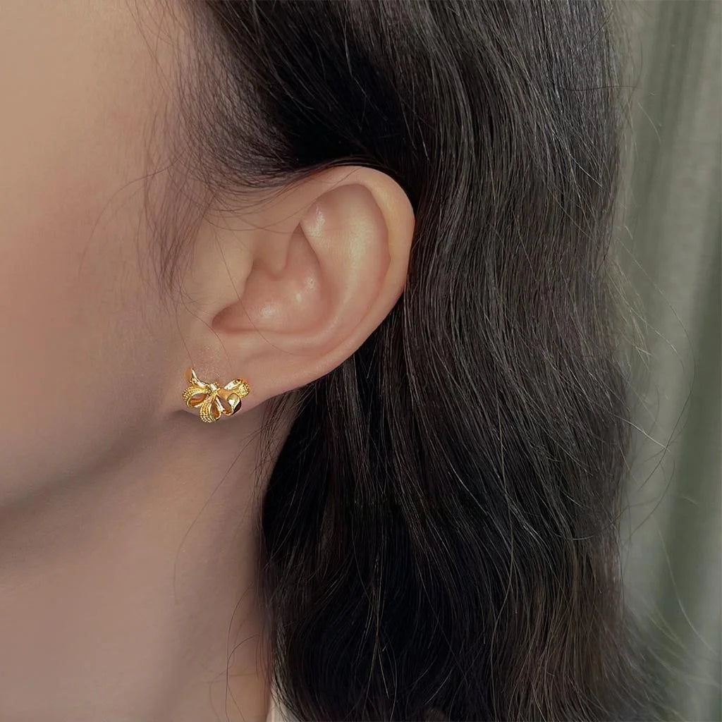 14K Gold Plated Copper Iris Flower Stud Earrings Elegant Minimalist Jewelry