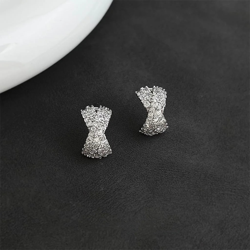 Light Luxury Geometric Zircon Copper Stud Earrings Line Design