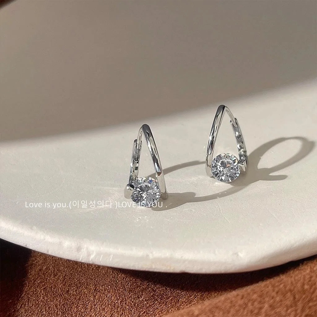 Silver Copper Micro Pave Zircon Geometric Round French Drop Earrings Minimalist Luxury Style