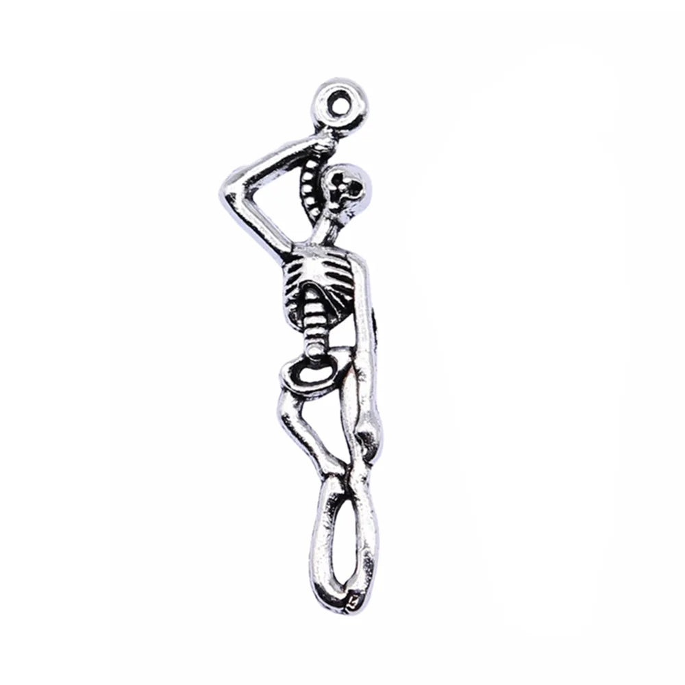 42x10mm 2g Antique Silver Zinc Alloy Skull Charm Pendant for DIY Gothic Bracelet Necklace Making