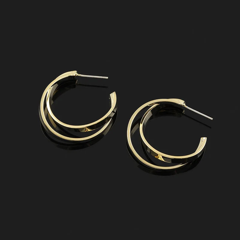 Elegant Gold Alloy Spiral Disc Hoop Stud & Clip On No Piercing Minimalist Round Statement Earrings