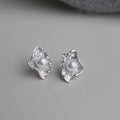 Minimalist Irregular Ruffle Leaf Glass Pearl Copper Stud Earrings Artistic Chic Jewelry