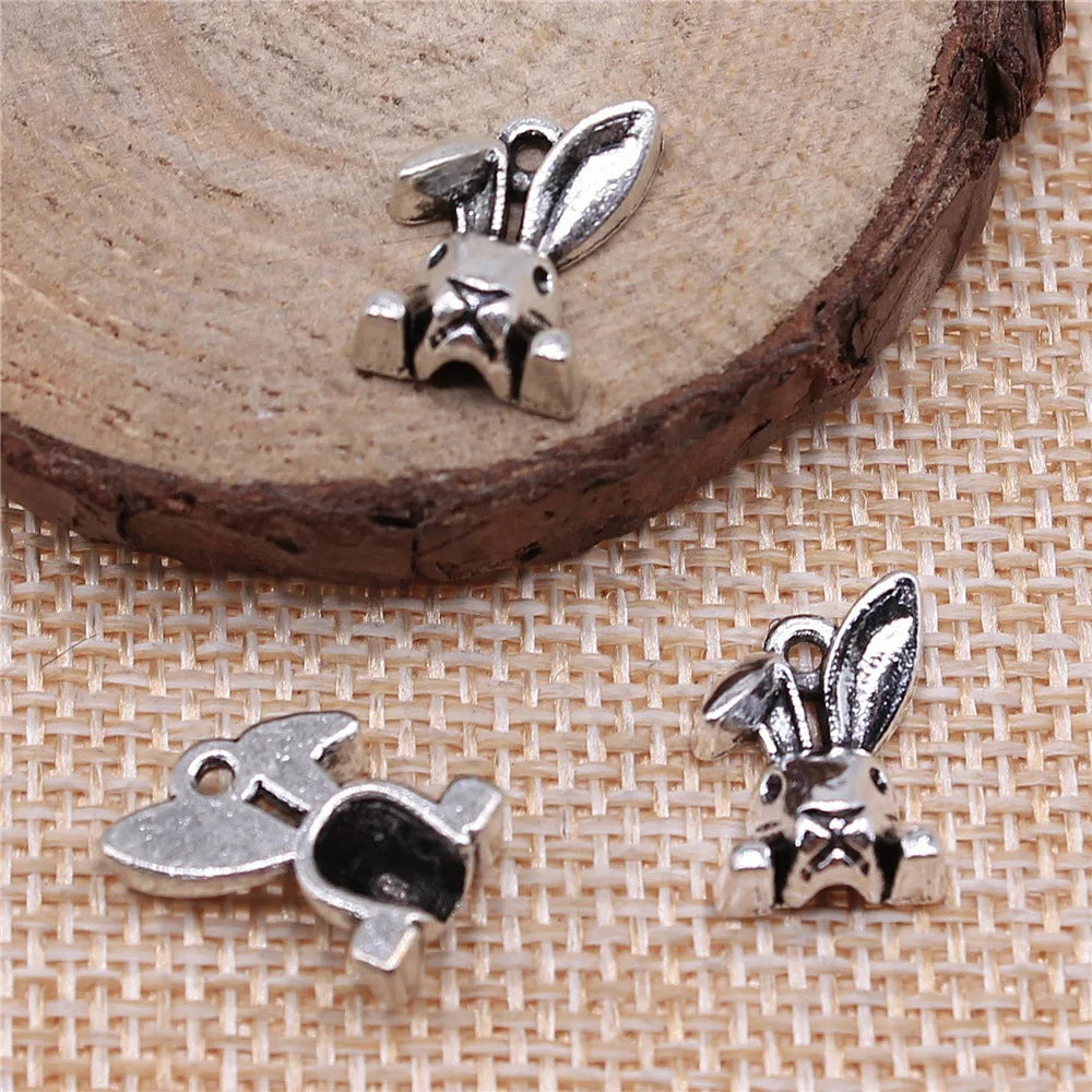 13mm 1.3g Antique Silver Zinc Alloy Rabbit Head Charm Pendant for DIY Bracelet Necklace Making