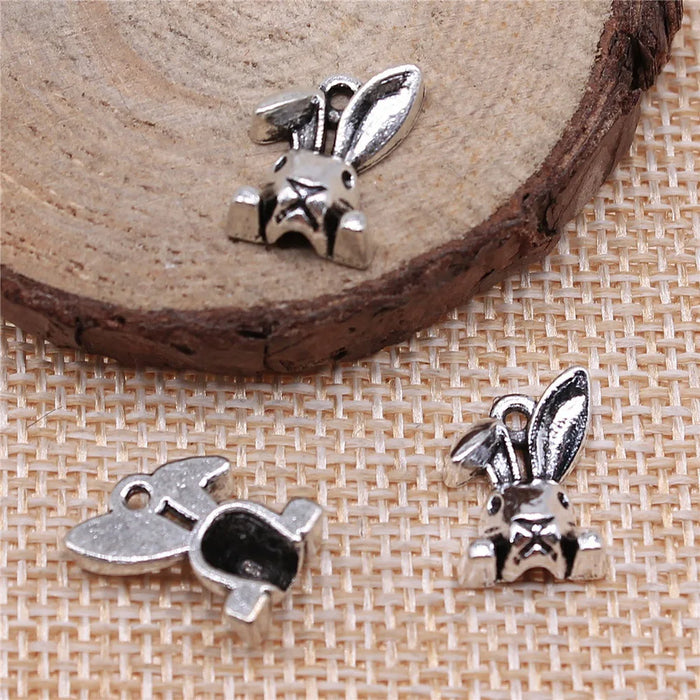 13mm 1.3g Antique Silver Zinc Alloy Rabbit Head Charm Pendant for DIY Bracelet Necklace Making