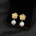 Baroque Freshwater Pearl Flower Stud Earrings Handmade Vintage Copper Jewelry For Women