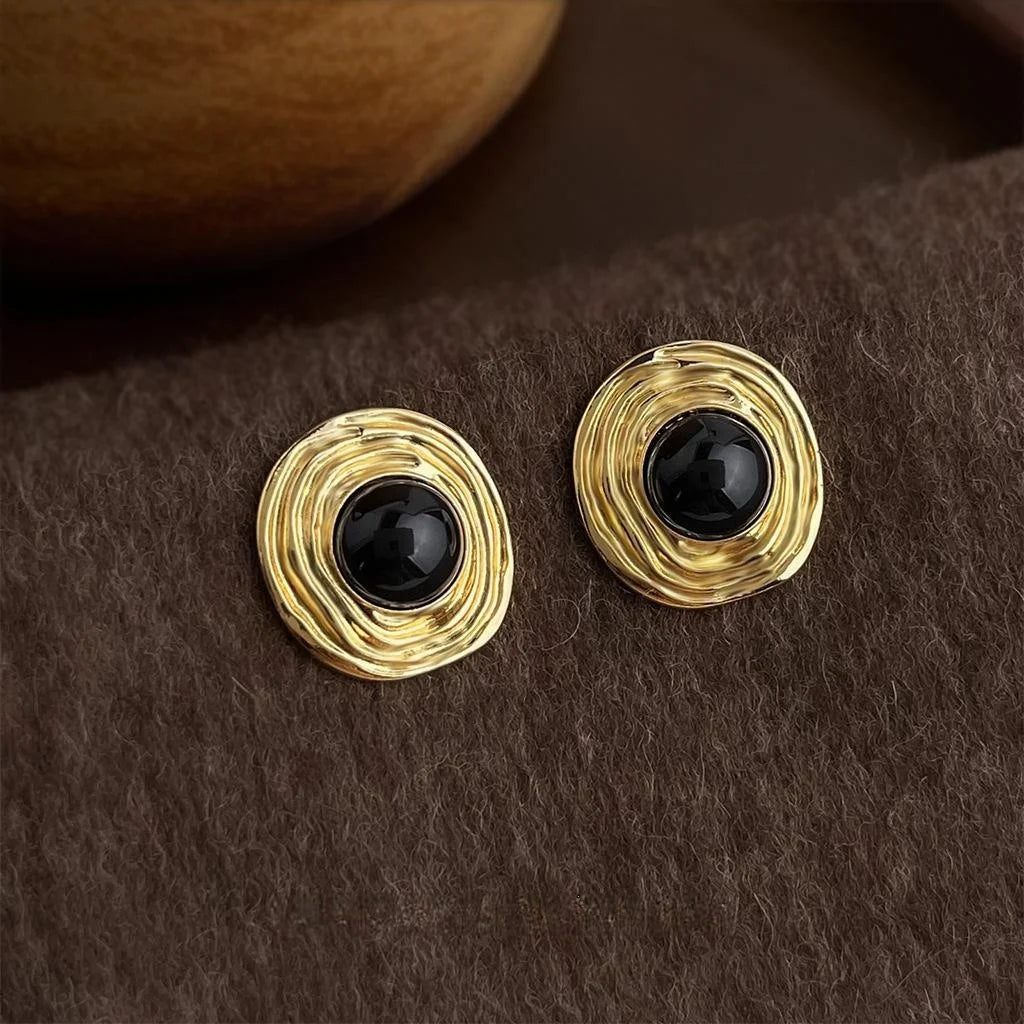 Vintage Minimalist Textured Round Copper Stud Earrings, Geometric Fashion Jewelry