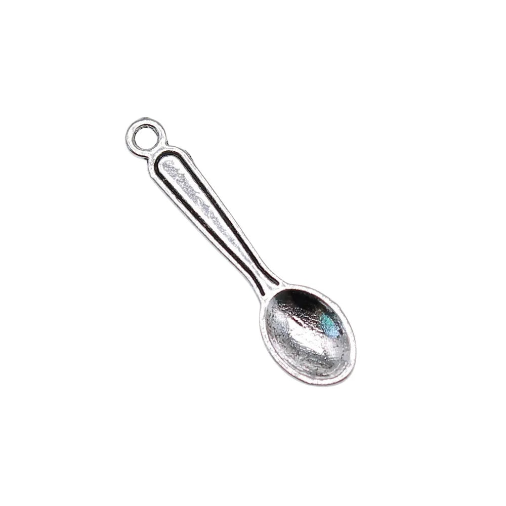24mm 0.7g Antique Silver Zinc Alloy Spoon Charm Pendant for DIY Kitchen Theme Jewelry Making