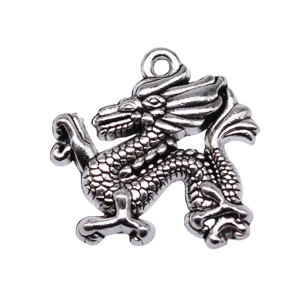 23x22mm 3.3g Antique Silver Zinc Alloy Dragon Charm Pendant for Vintage Style DIY Jewelry Making