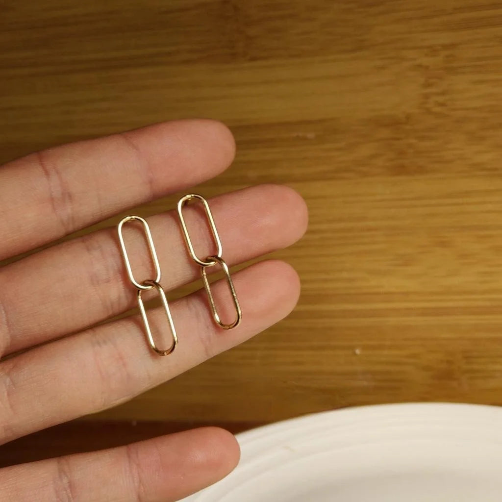 14K Gold Plated Copper Geometric Hoop Drop Earrings For Women Minimalist Lightweight