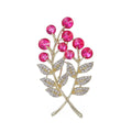 Luxury Money Tree Plant Brooch With Pink Rhinestone Berries, Gold Alloy Leaf Lapel Pin Corsage Gift