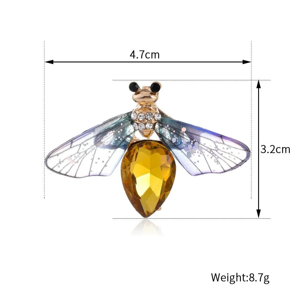 Luxury Bee Firefly Rhinestone Brooch With Amber Crystal Body And Sheer Wings, Elegant Lapel Pin Gift